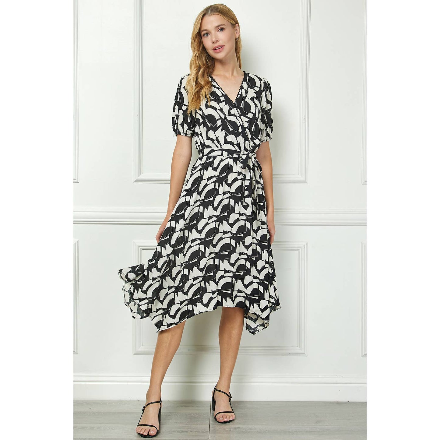 DRESS: V NECK WRAP BODICE MIDI DRESS