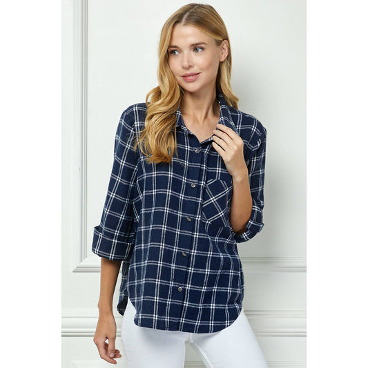 TOPS: PLAID FLANNEL ROLL SLEEVES  COLLAR NECK SHIRTS