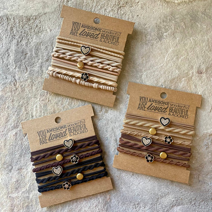 ACCESSORIES: Charm Hair Ties on Kraft Card | Brown & Black