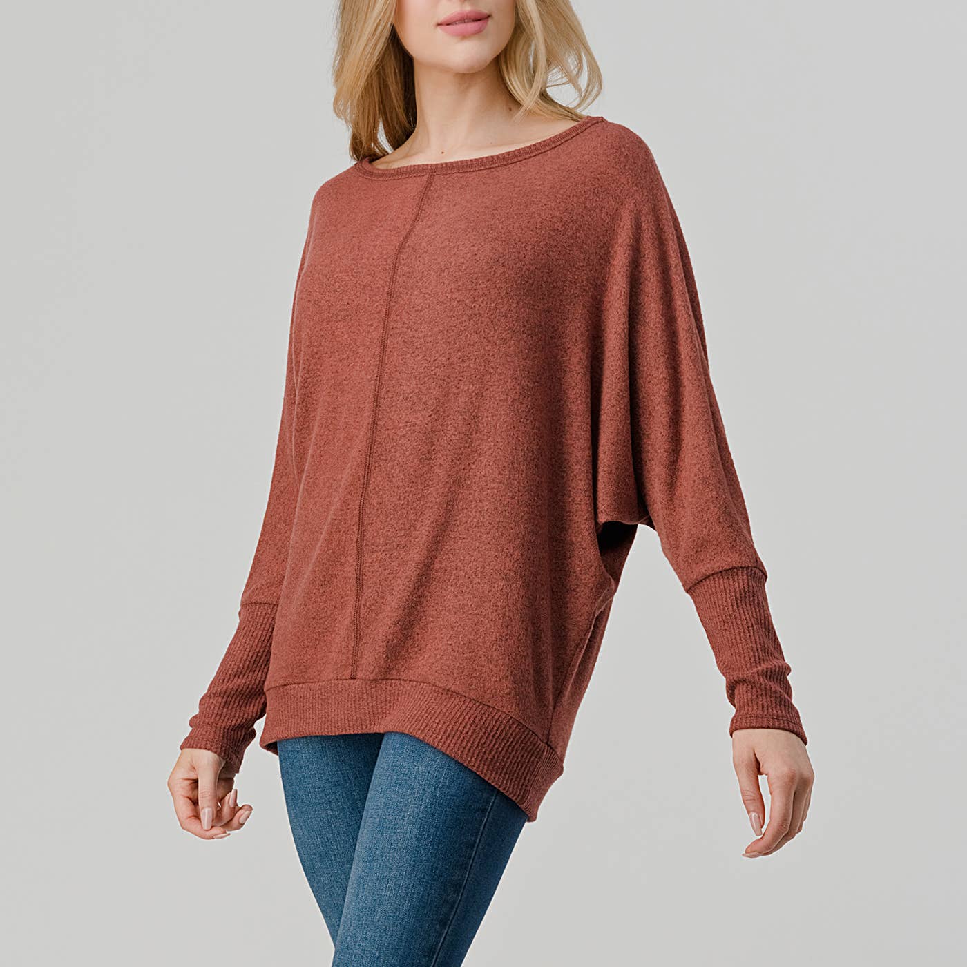 TOPS: Long Sleeve Round Neck Brushed Knit Top