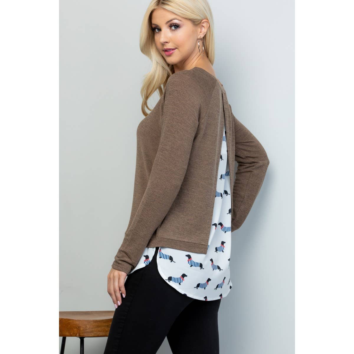 SWEATERS: French Dog Print Sweater Top