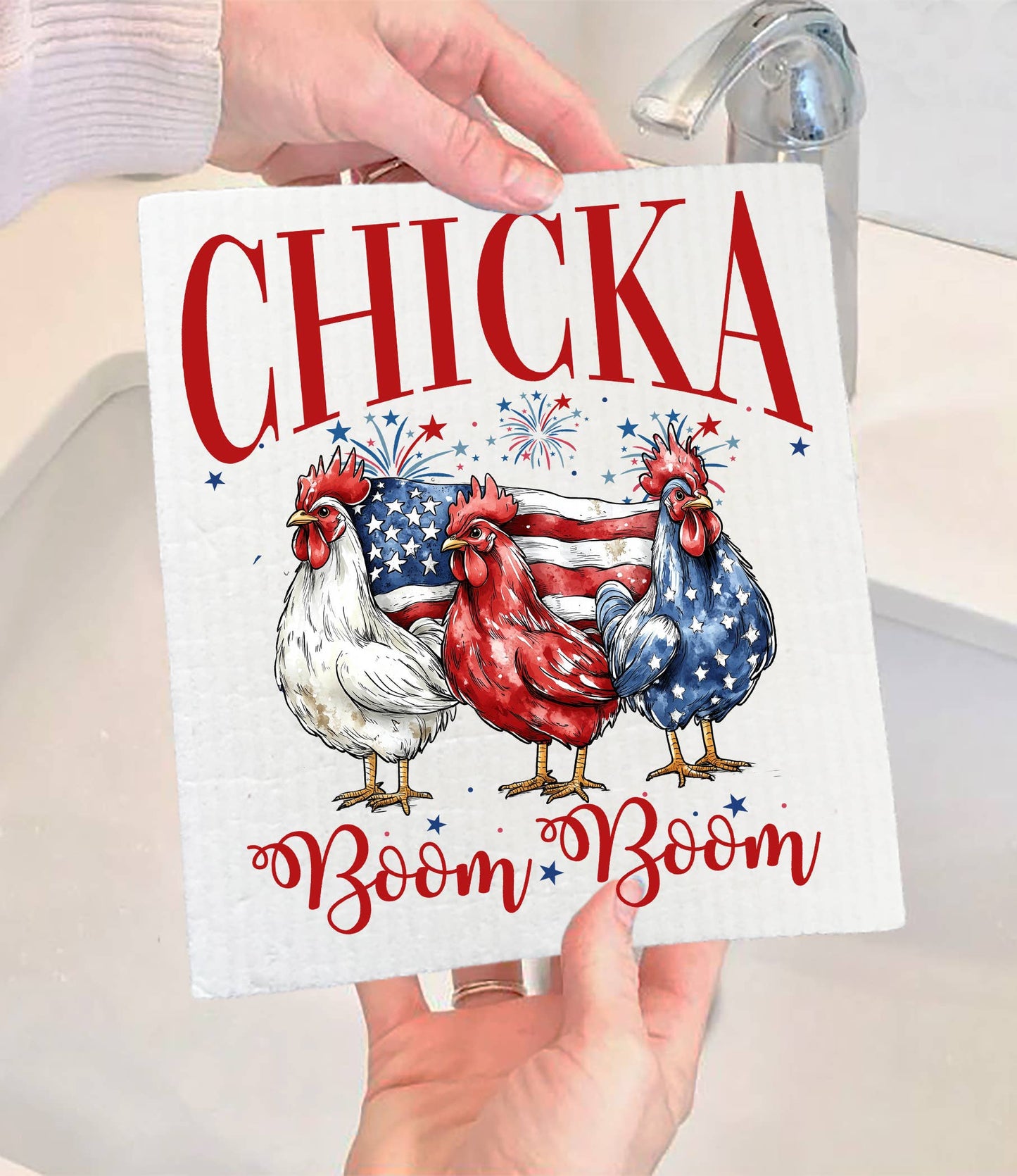 Patriotic Chicka Boom Boom Swedish Dishcloth