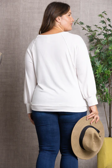 PLUS Sweatshirt SCOOP NECK RAGLAN CUFF LONG SLEEVE KNIT PLUS SIZE TOP