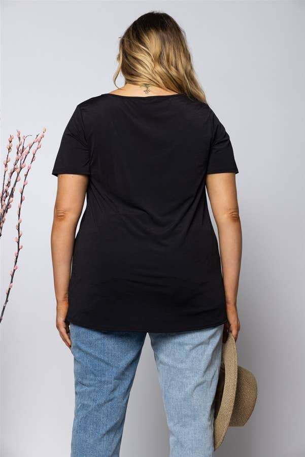 TOPS: Plus Tops RAVEN BLACK SQUARE NECK PLUS SIZE KNIT TOP ST1986-11X