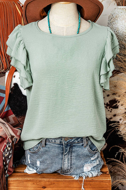 Ruffled Short Sleeve Casual Blouse