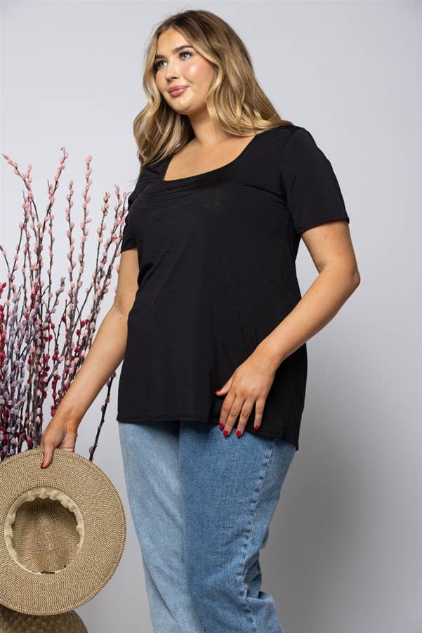 TOPS: Plus Tops RAVEN BLACK SQUARE NECK PLUS SIZE KNIT TOP ST1986-11X
