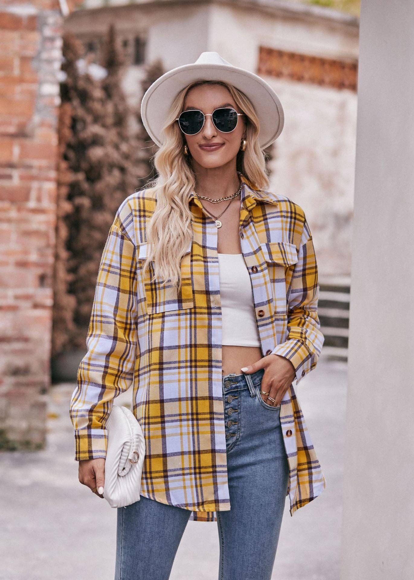 TOPS: Women's Autumn and Winter Casual Fashion Oversized Loose Plaid Shirt