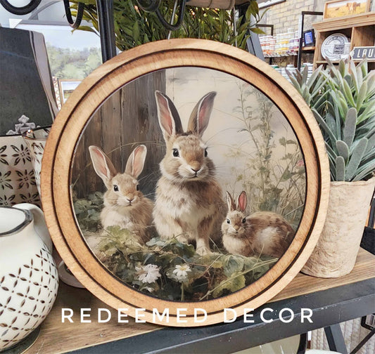 HOME: 8" Round Bunny Trio Art