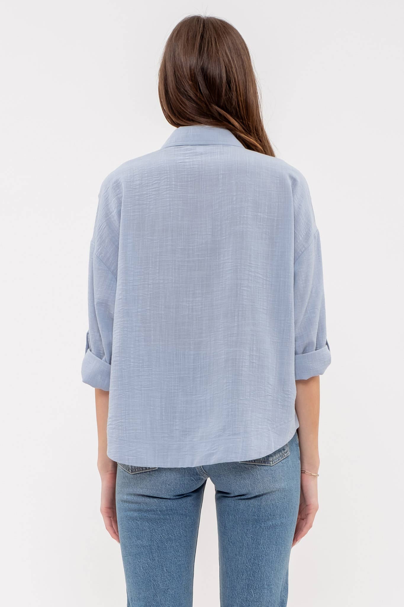 TOPS: LIGHTWEIGHT COLLARED BUTTON DOWN 3/4 SLEEVE SHIRT