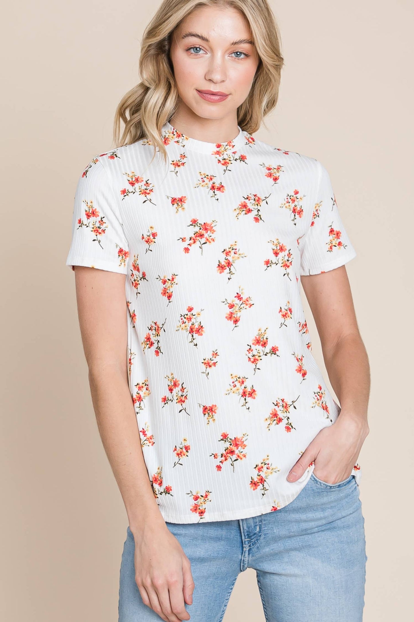TOPS: FLORAL MOCK NECK TEE