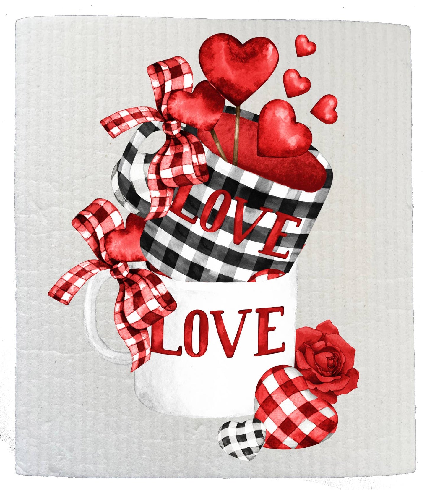 Love Red Hearts Coffee Cups SWEDISH DISH CLOTHS