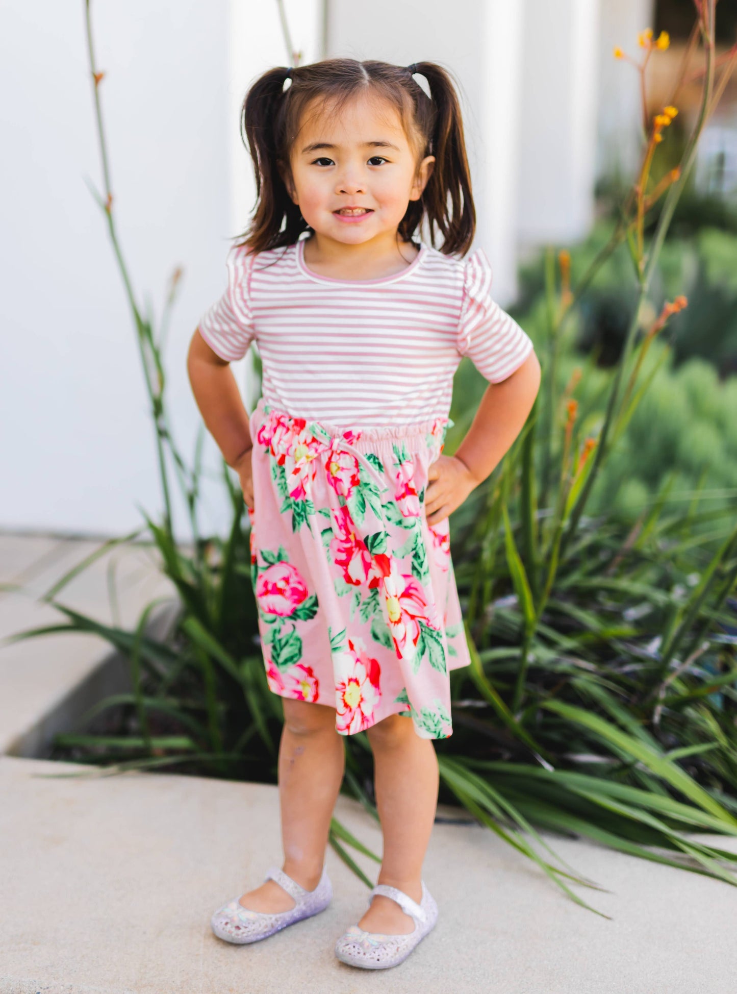 CHILDRENS: Girls Stripe Floral Ruffle Dress