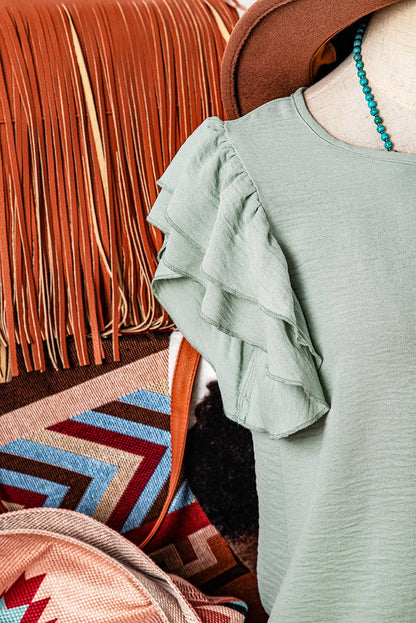 Ruffled Short Sleeve Casual Blouse