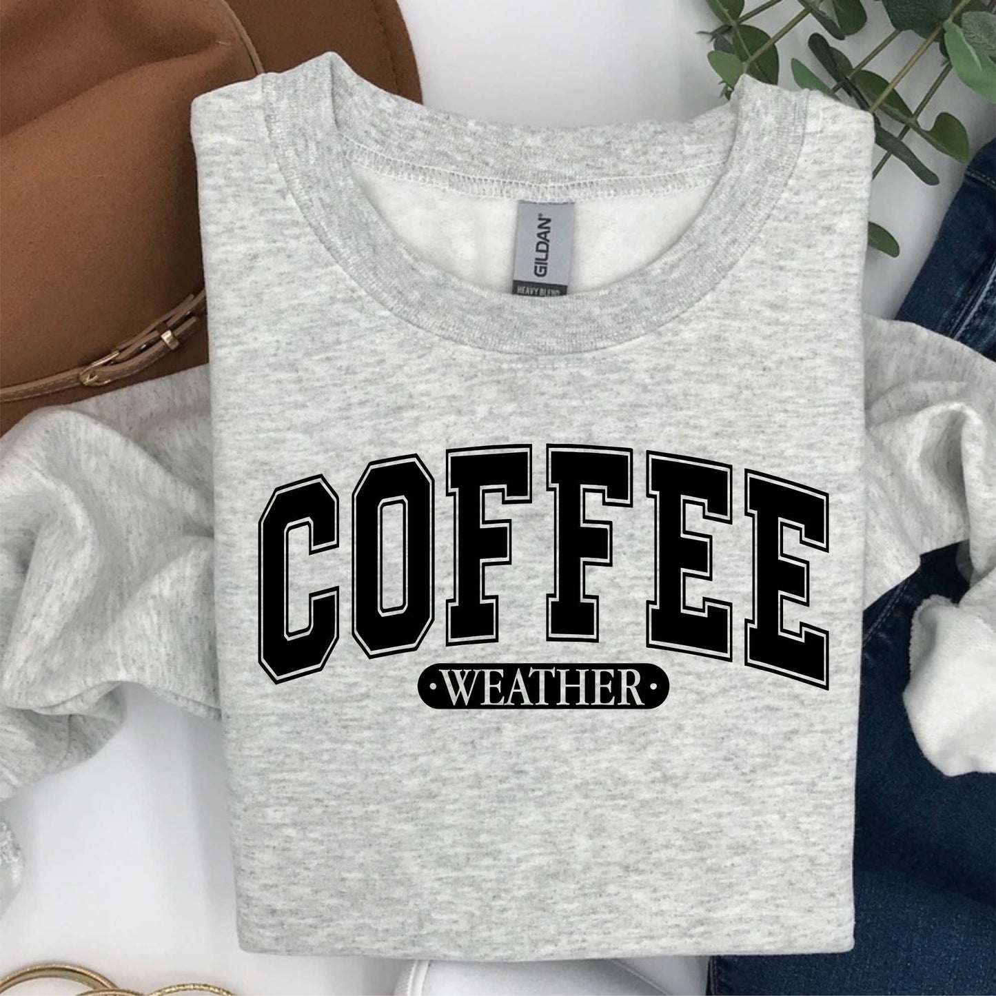 SWEATSHIRT: Fall 2025 Grey Coffee Weather Cozy Graphic Sweatshirt Tee