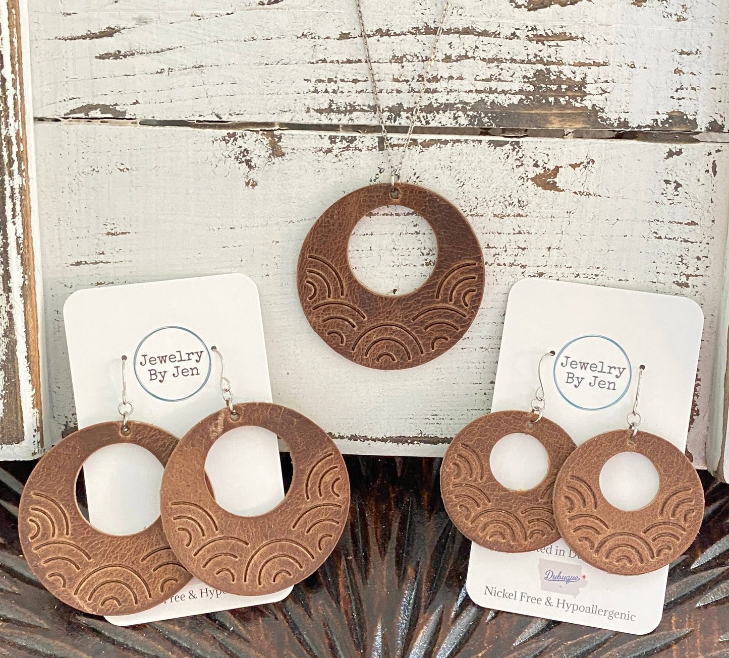 JEWELRY: Embossed Large Rainbow Circle Vintage Cowboy Brown