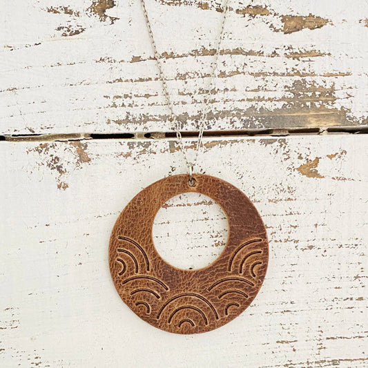 JEWELRY: Embossed Large Rainbow Circle Vintage Cowboy Brown