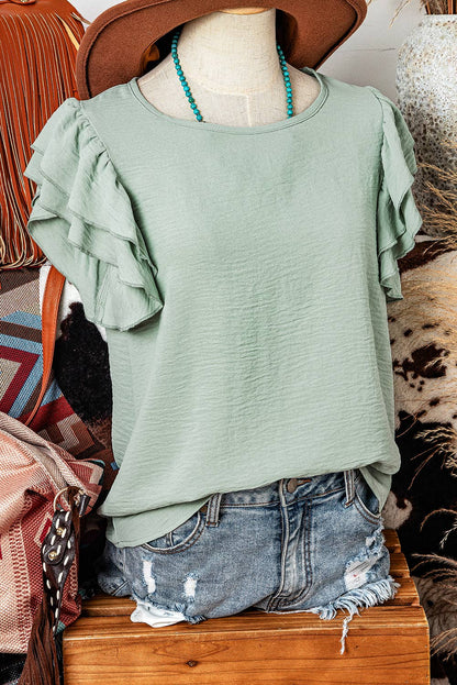 Ruffled Short Sleeve Casual Blouse