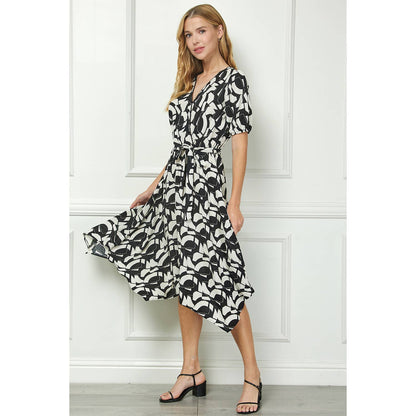 DRESS: V NECK WRAP BODICE MIDI DRESS