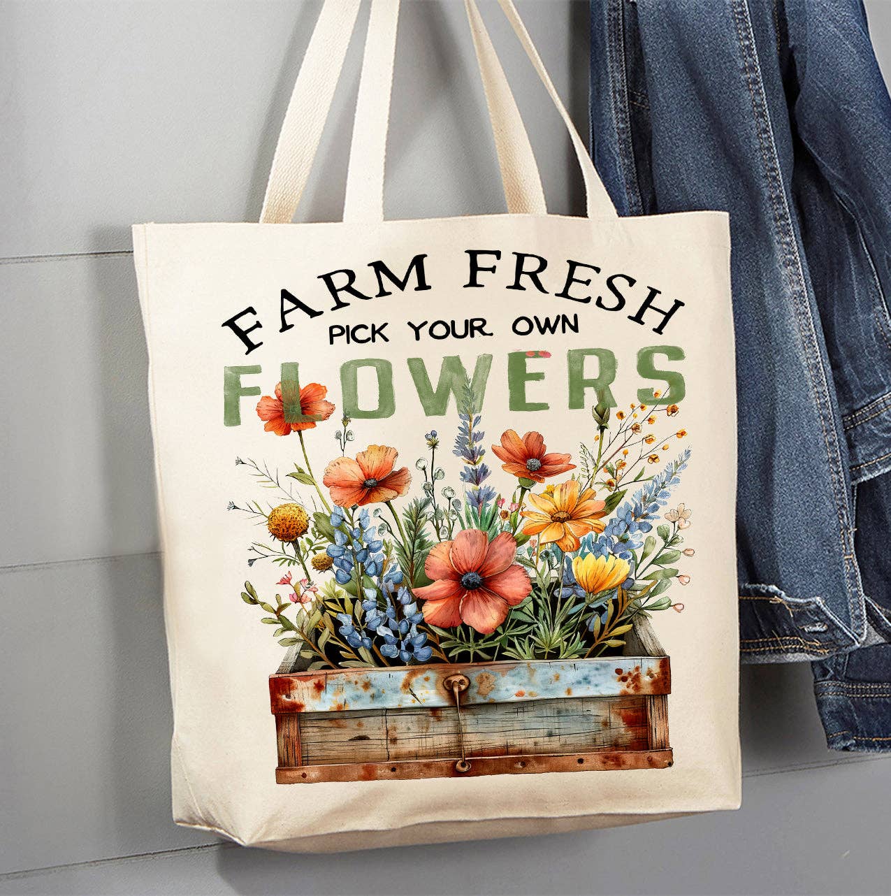 Farm Fresh Field Country Flowers Canvas Tote Bag