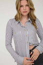 TOPS: STRIPE COLLARED LONG SLEEVE BUTTON DOWN SHIRT
