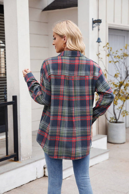 TOPS: Women's  New Casual Fashion Loose Plaid Pocket Shirt