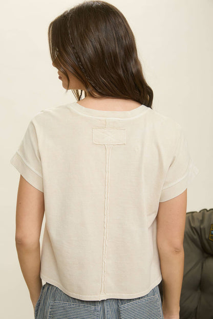 TOPS: WASHED EXTENDED SHOULDER SHORT SLEEVE KNIT TOP