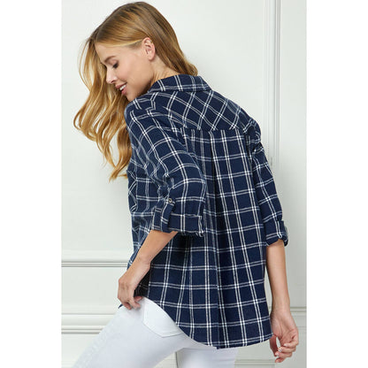 TOPS: PLAID FLANNEL ROLL SLEEVES  COLLAR NECK SHIRTS