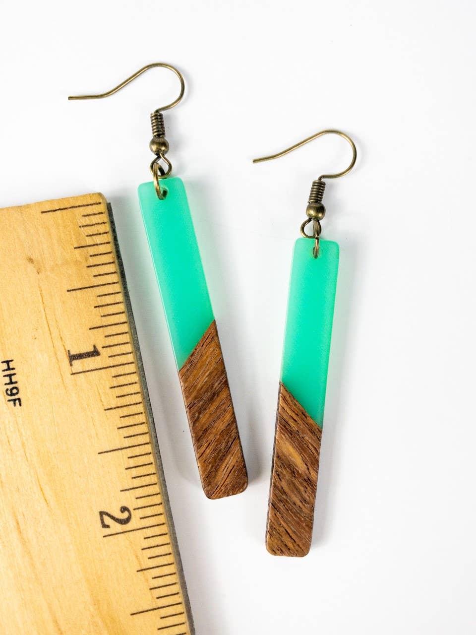 Aqua Bohemian Earrings Long Boho Earrings Dangle Wood Resin