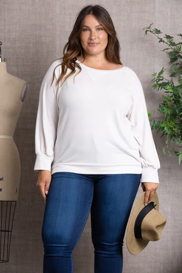 PLUS Sweatshirt SCOOP NECK RAGLAN CUFF LONG SLEEVE KNIT PLUS SIZE TOP