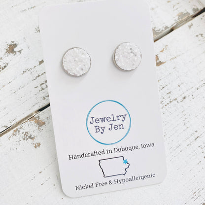 JEWELRY: Stud Earrings: White Glitter