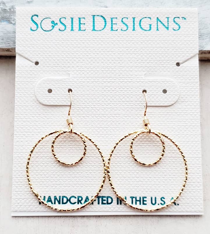 Gold Double Circle Diamond Cut Earrings