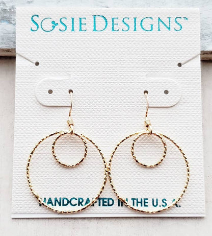 Gold Double Circle Diamond Cut Earrings