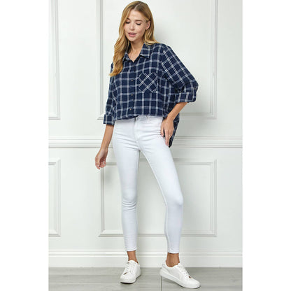 TOPS: PLAID FLANNEL ROLL SLEEVES  COLLAR NECK SHIRTS