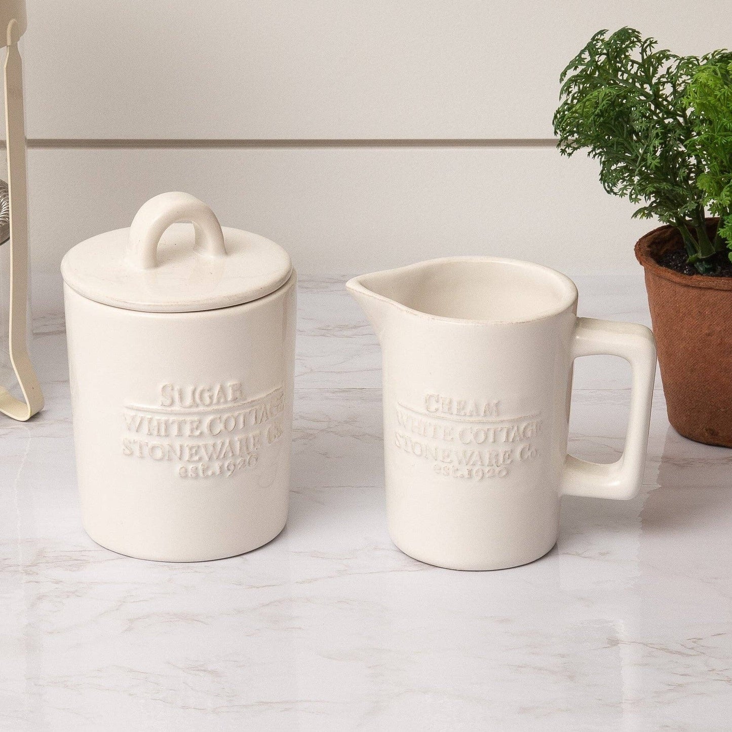 White Cottage Ceramic Cream and Sugar (Set of 2)