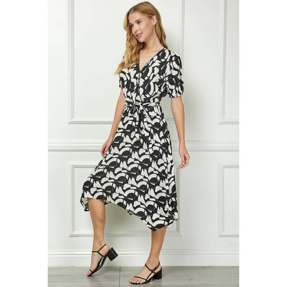 DRESS: V NECK WRAP BODICE MIDI DRESS