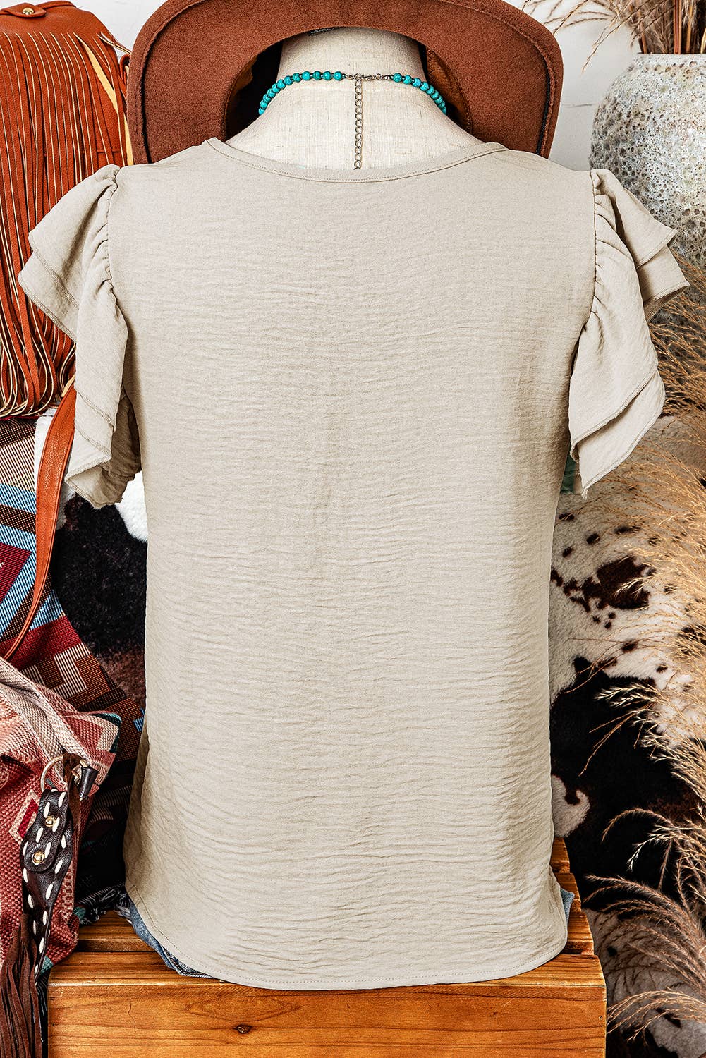 Ruffled Short Sleeve Casual Blouse