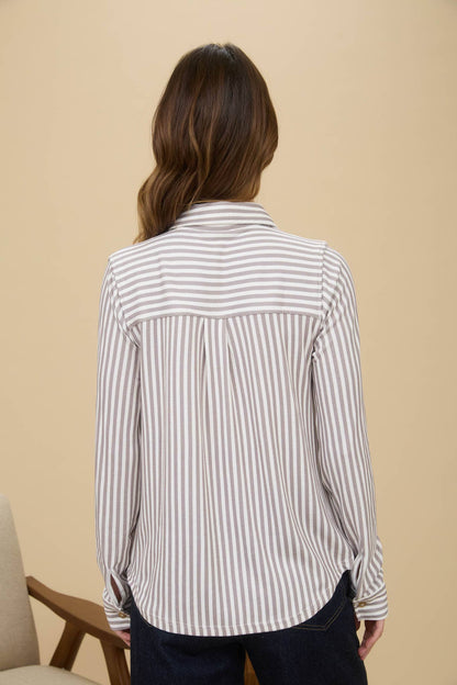 TOPS: STRIPE COLLARED LONG SLEEVE BUTTON DOWN SHIRT
