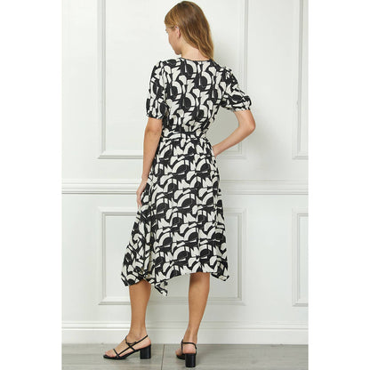 DRESS: V NECK WRAP BODICE MIDI DRESS