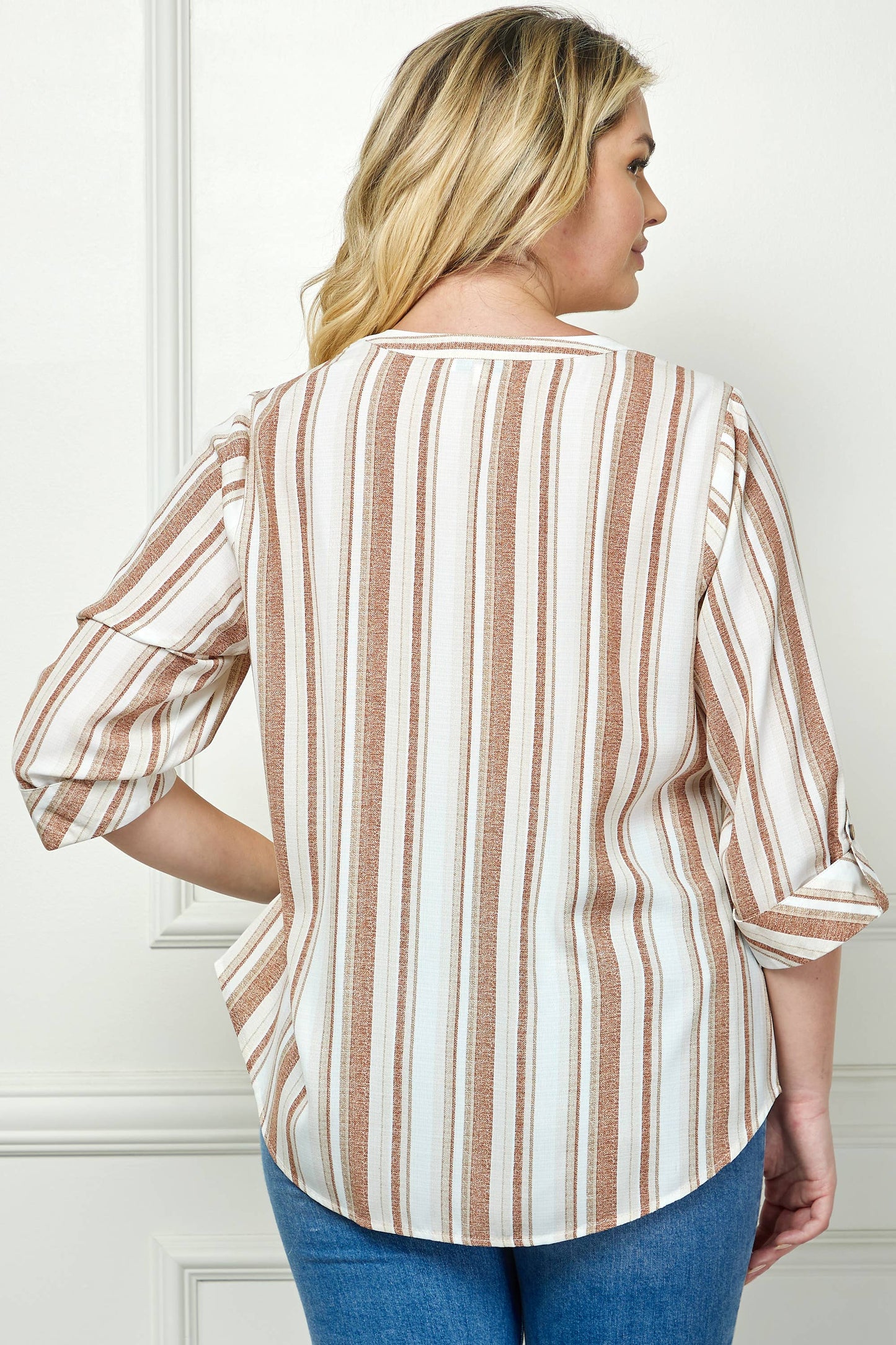 PLUS TOPS:  MANDARIN COLLAR  PLAKET  BLOUSE