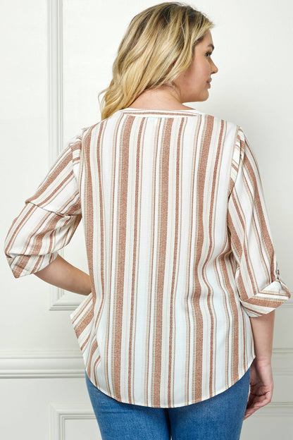 PLUS TOPS:  MANDARIN COLLAR  PLAKET  BLOUSE