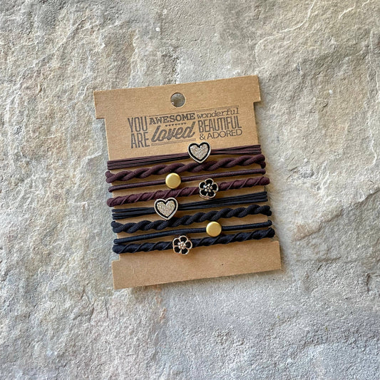 ACCESSORIES: Charm Hair Ties on Kraft Card | Brown & Black