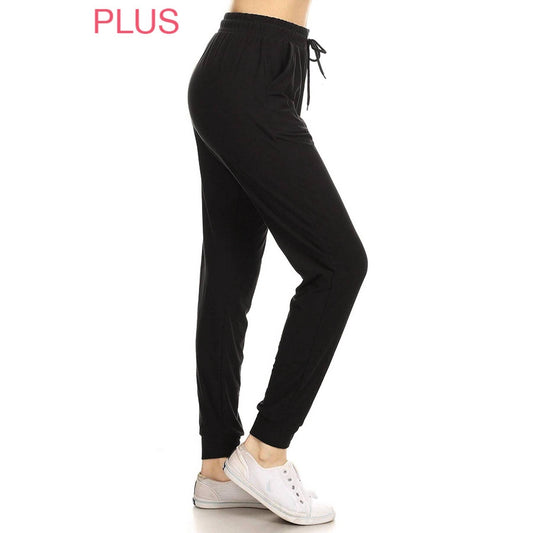 PLUS ACTIVEWEAR: Plus Size Buttery Soft Solid Joggers with Drawstring
