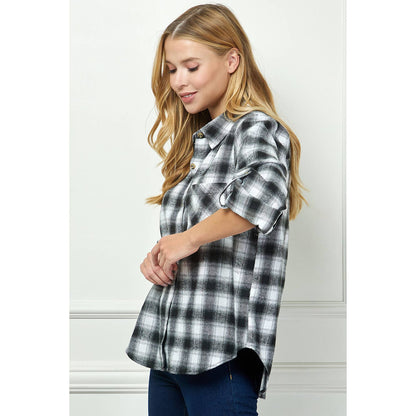 TOPS: PLAID FLANNEL ROLL SLEEVES  COLLAR NECK SHIRTS