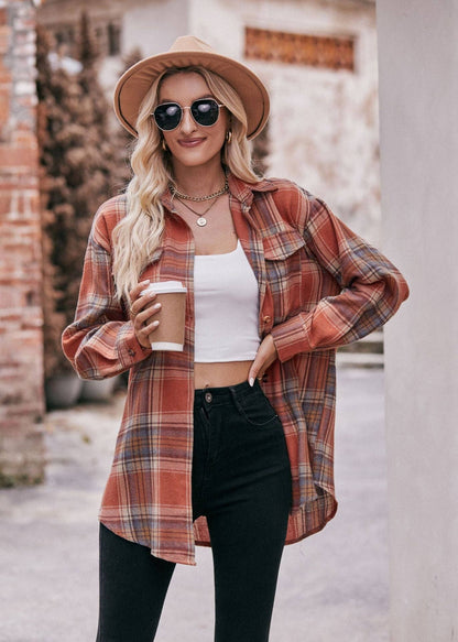 TOPS: Women's Autumn and Winter Casual Fashion Oversized Loose Plaid Shirt