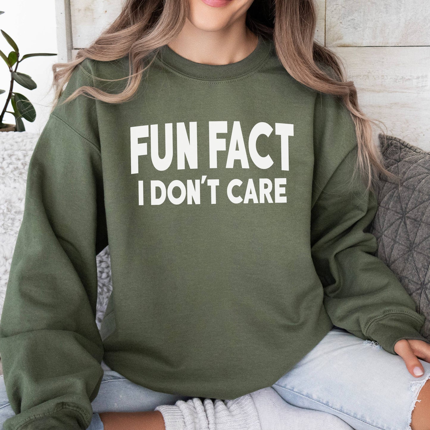 SWEATSHIRT: Fun Fact I Don't Care Women's Clothing Crewneck Sweatshirt