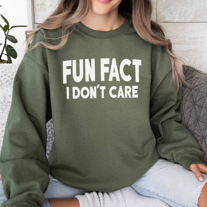 SWEATSHIRT: Fun Fact I Don't Care Women's Clothing Crewneck Sweatshirt