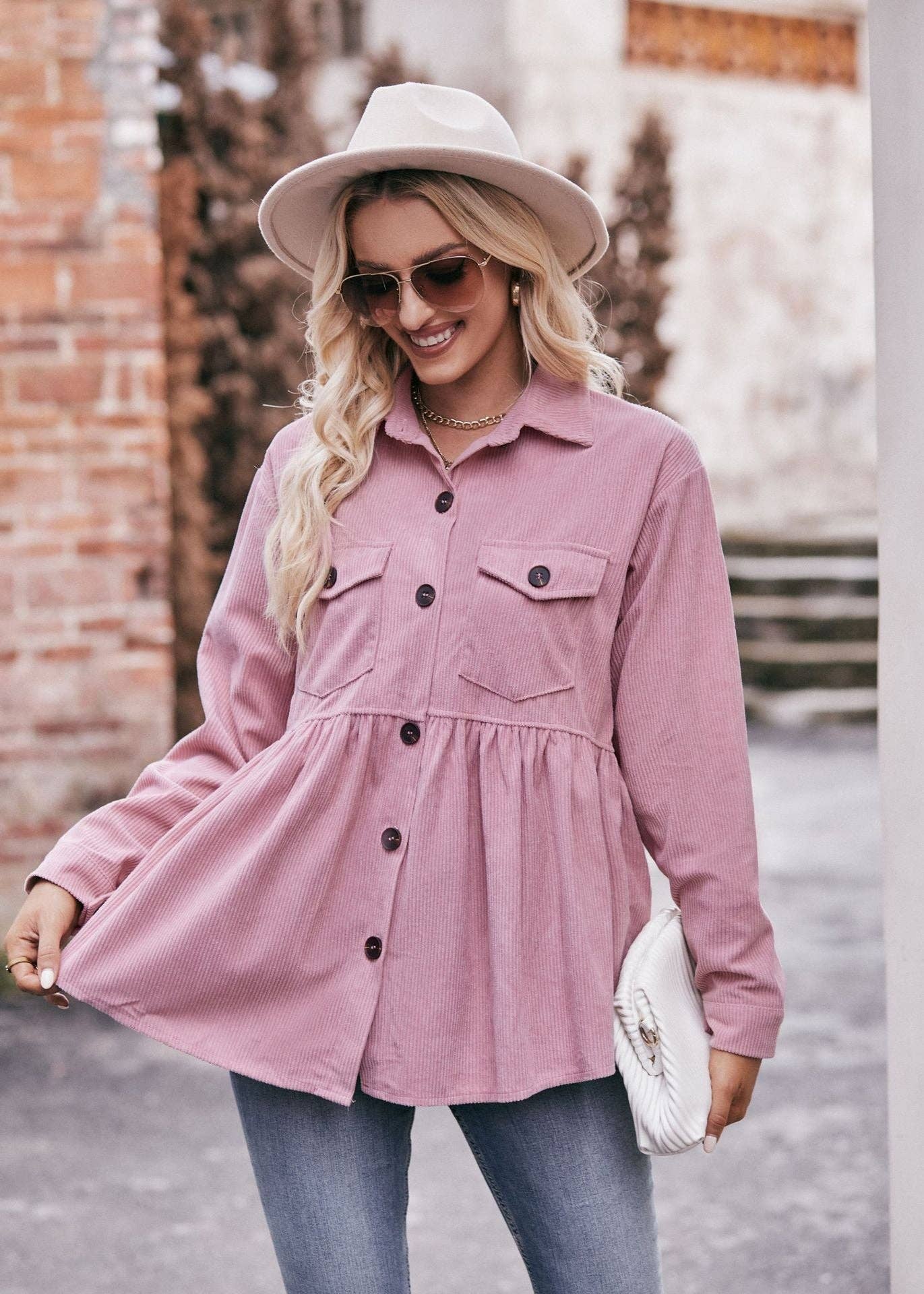 TOPS: Casual Doll Shirts Babydoll Corduroy Shirts
