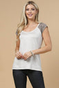 TOPS: EVA LEOPARD PRINT COLOR BLOCK SCOOP NECK TOP