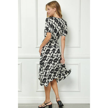 DRESS: V NECK WRAP BODICE MIDI DRESS