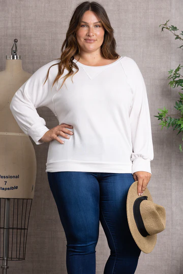 PLUS Sweatshirt SCOOP NECK RAGLAN CUFF LONG SLEEVE KNIT PLUS SIZE TOP